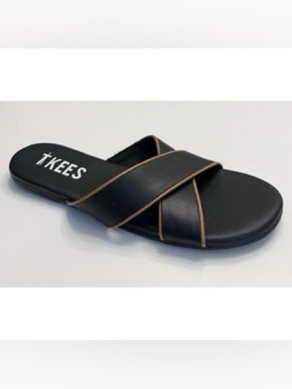TKEES black brown flat double strap criss cross sandals size 7